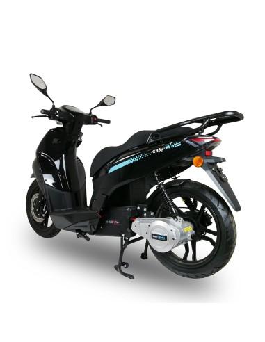 Scooter electrique 125 easy-watts e-coral noir brillant trois quarts arrière gauche