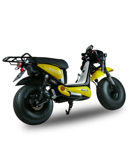 Scooter électrique easy-Watts e-bonsaï coco jaune trois quarts arrière droit guidon plié