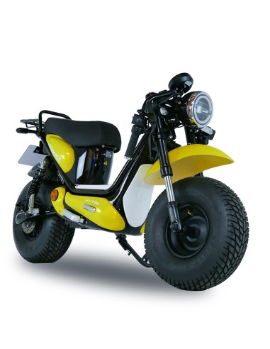 Scooter électrique easy-Watts e-bonsaï coco jaune trois quarts avant droit guidon plié