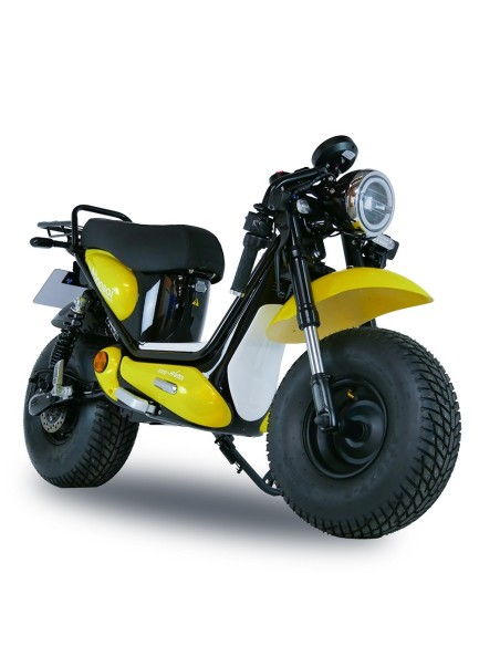 Scooter électrique easy-Watts e-bonsaï coco jaune trois quarts avant droit guidon plié