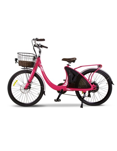 vélo électrique rose e-wave offrant une autonomie de 50 km